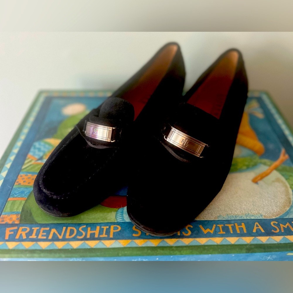 RALPH LAUREN BLACK SUEDE LOAFERS LEATHER UPPER SIZE 7C